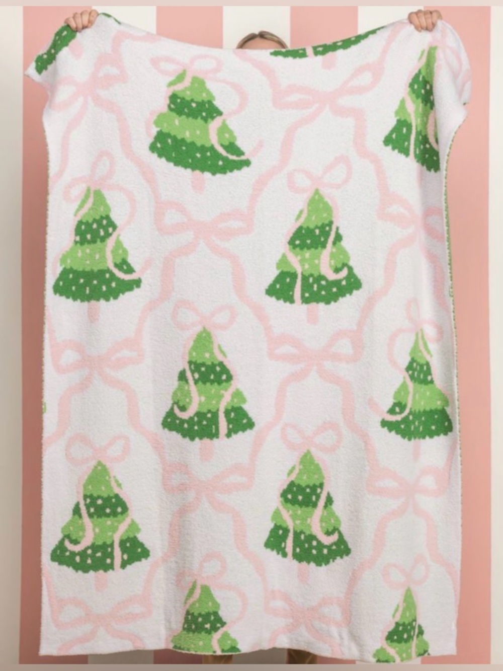 Pink Bow Tree Chenille Blanket